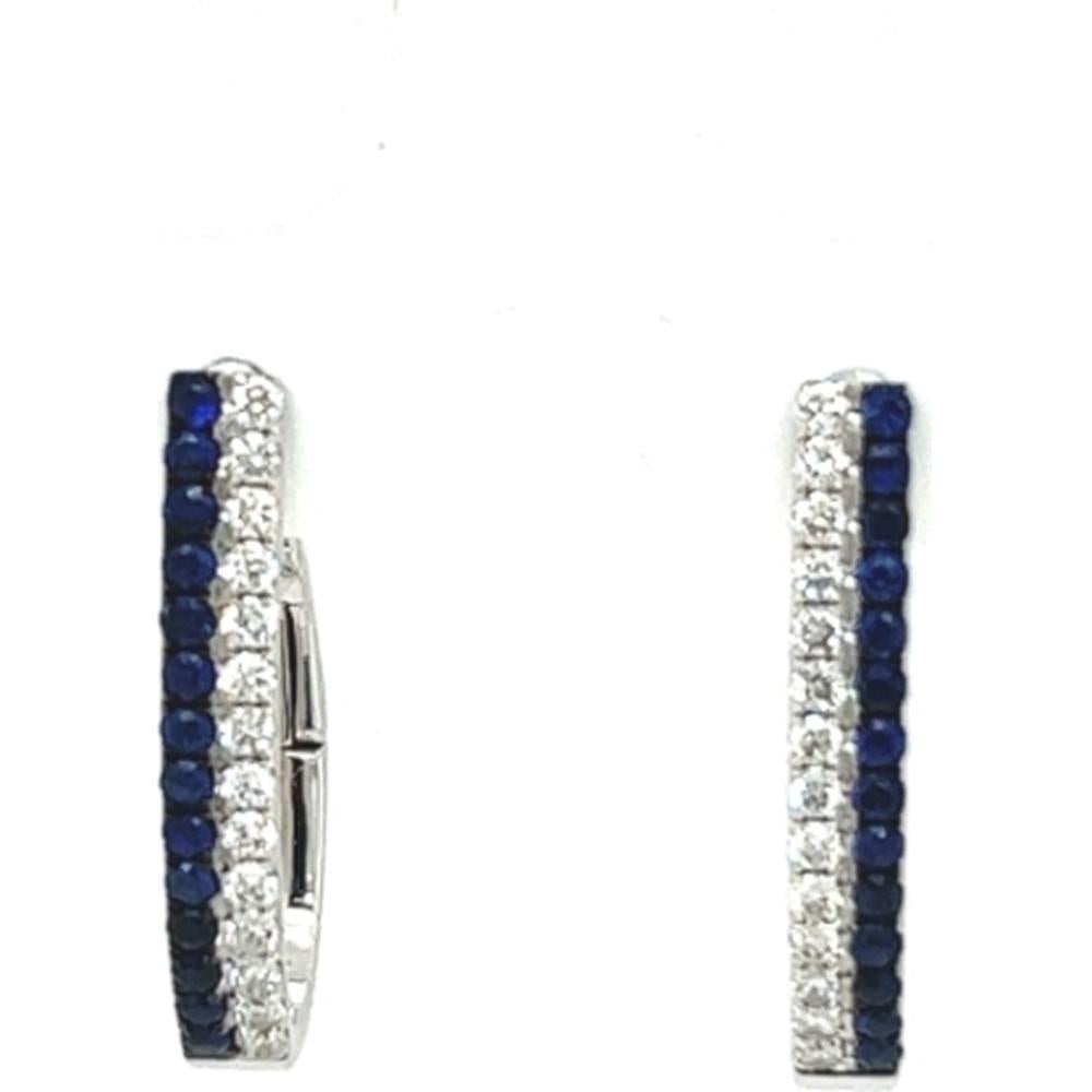 18K White Gold Huggie Earrings with Round Blue Sapphires and Round Diamonds by Afarin