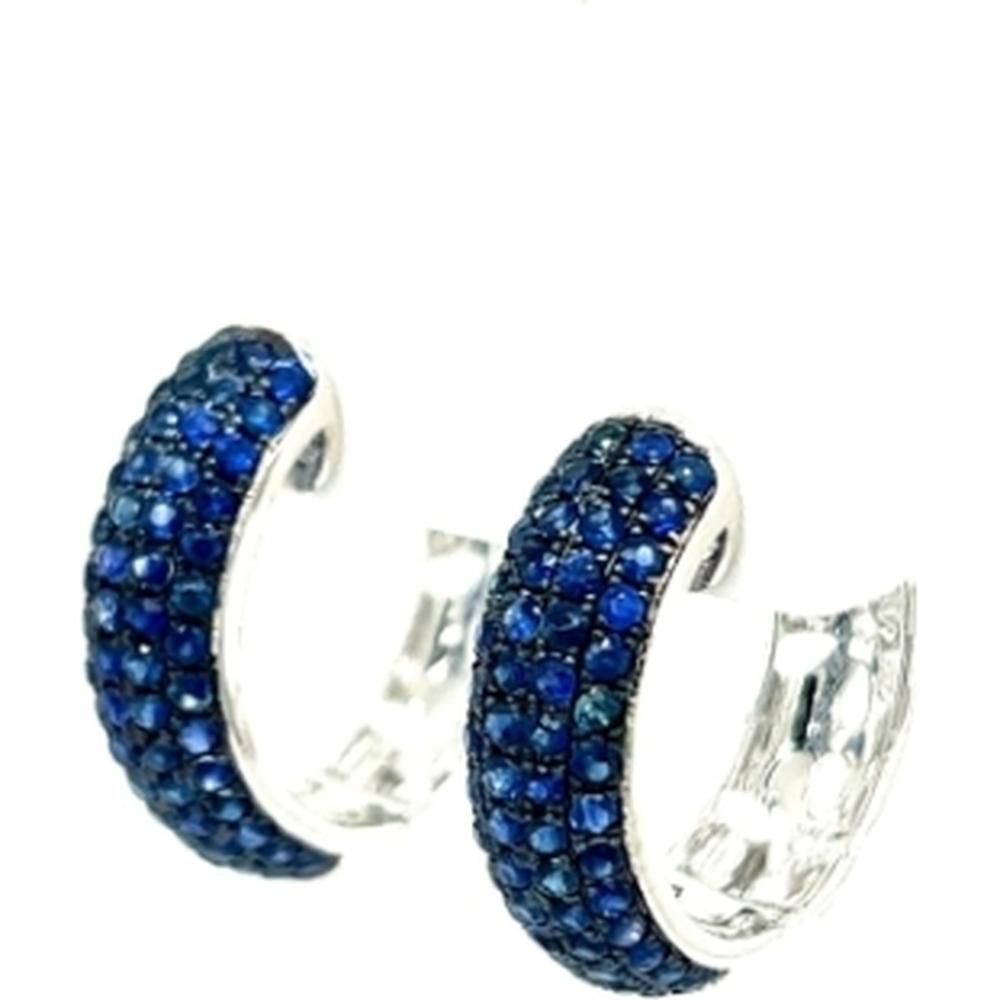 18K White Gold Huggie Earrings with Round Blue Sapphires by Afarin