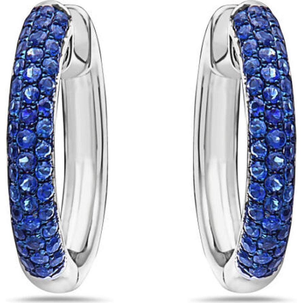 18K White Gold Huggie Earrings with Round Blue Sapphires by Afarin