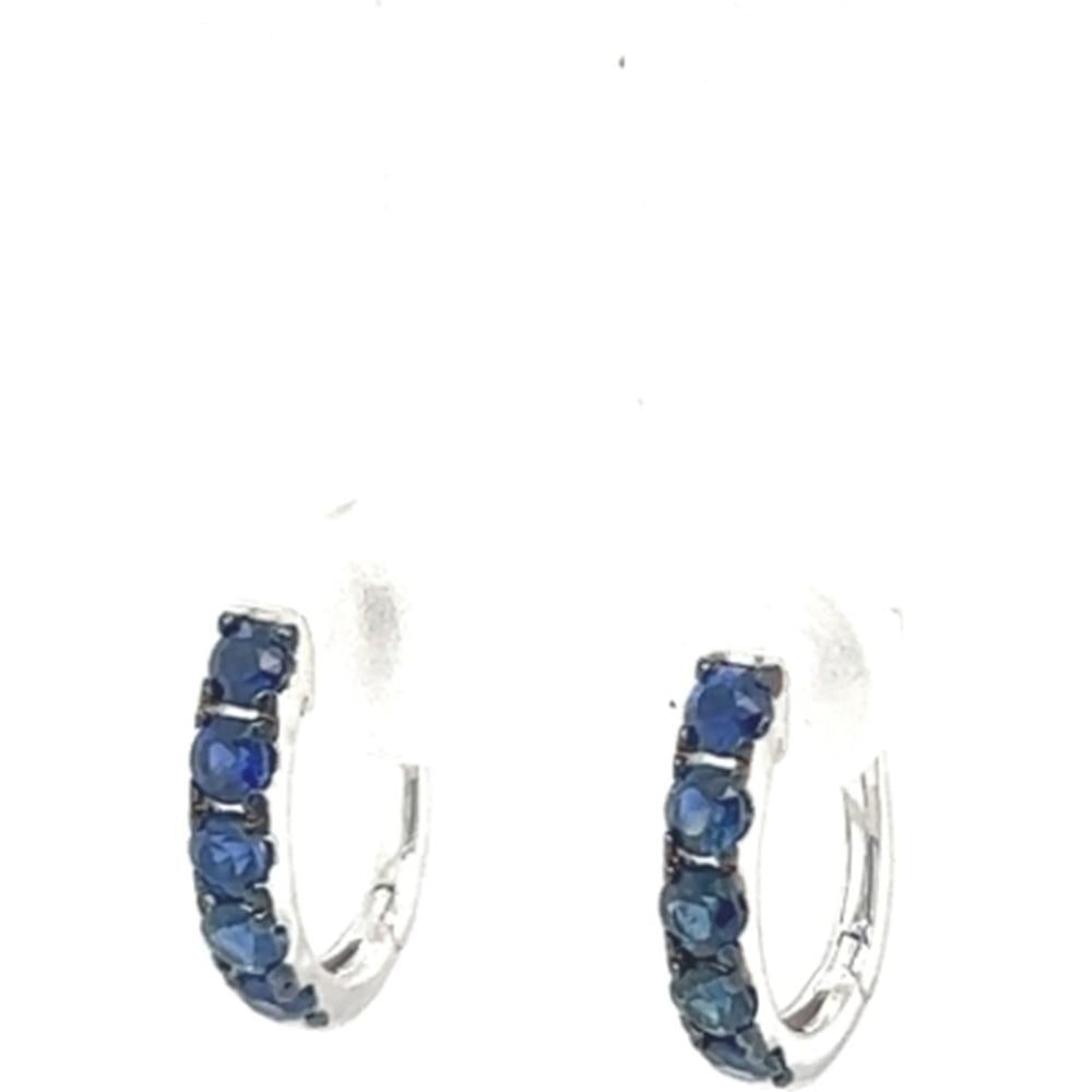18K White Gold Huggie Earrings with Round Blue Sapphires by Afarin