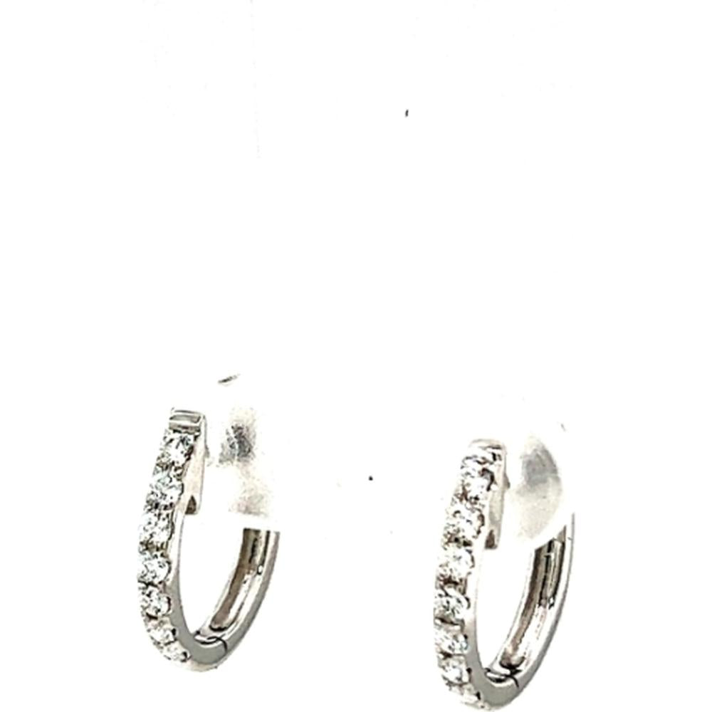 18K White Gold Huggie Earrings with Round Diamonds by Afarin