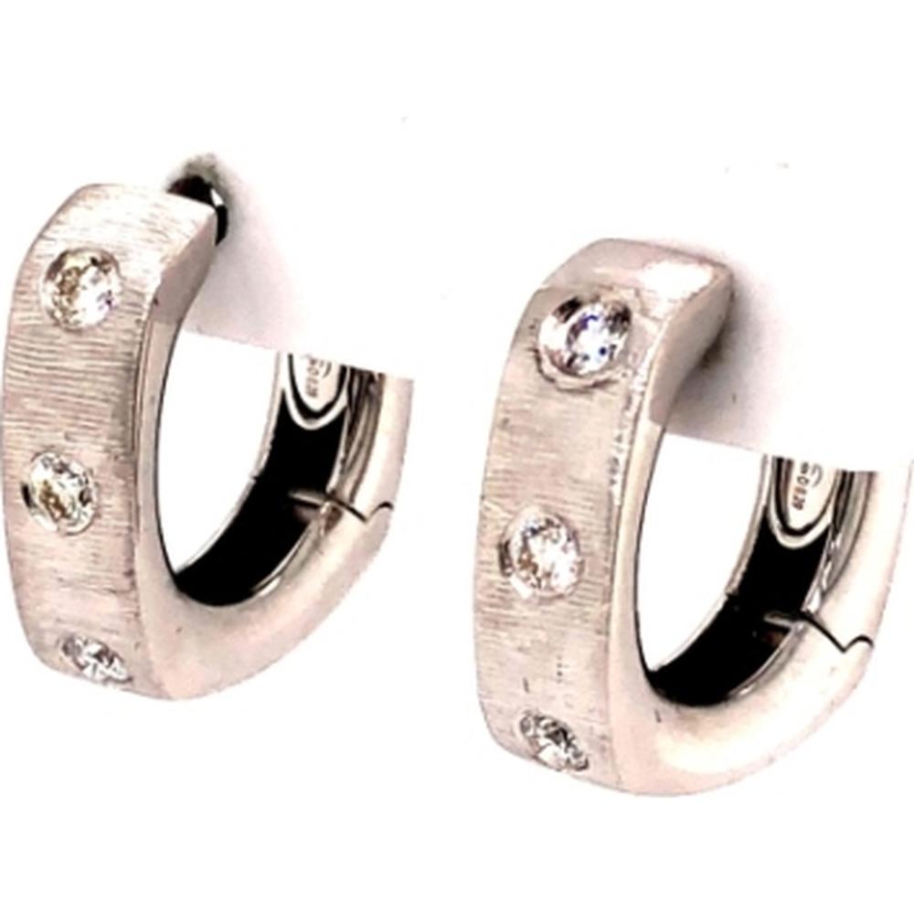 18K White Gold Huggie Earrings with Round Diamonds by Afarin