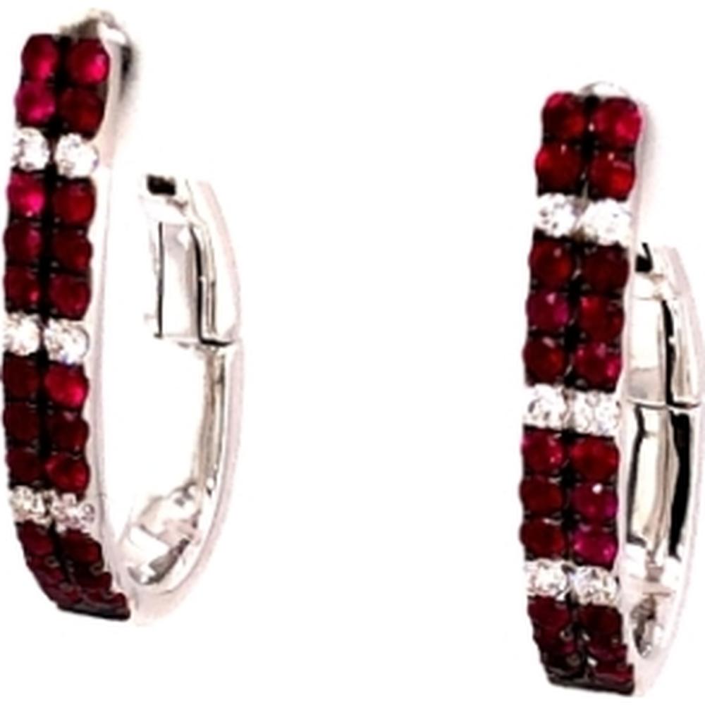 18K White Gold Huggie Earrings with Round Rubies and Diamond Accents by Afarin