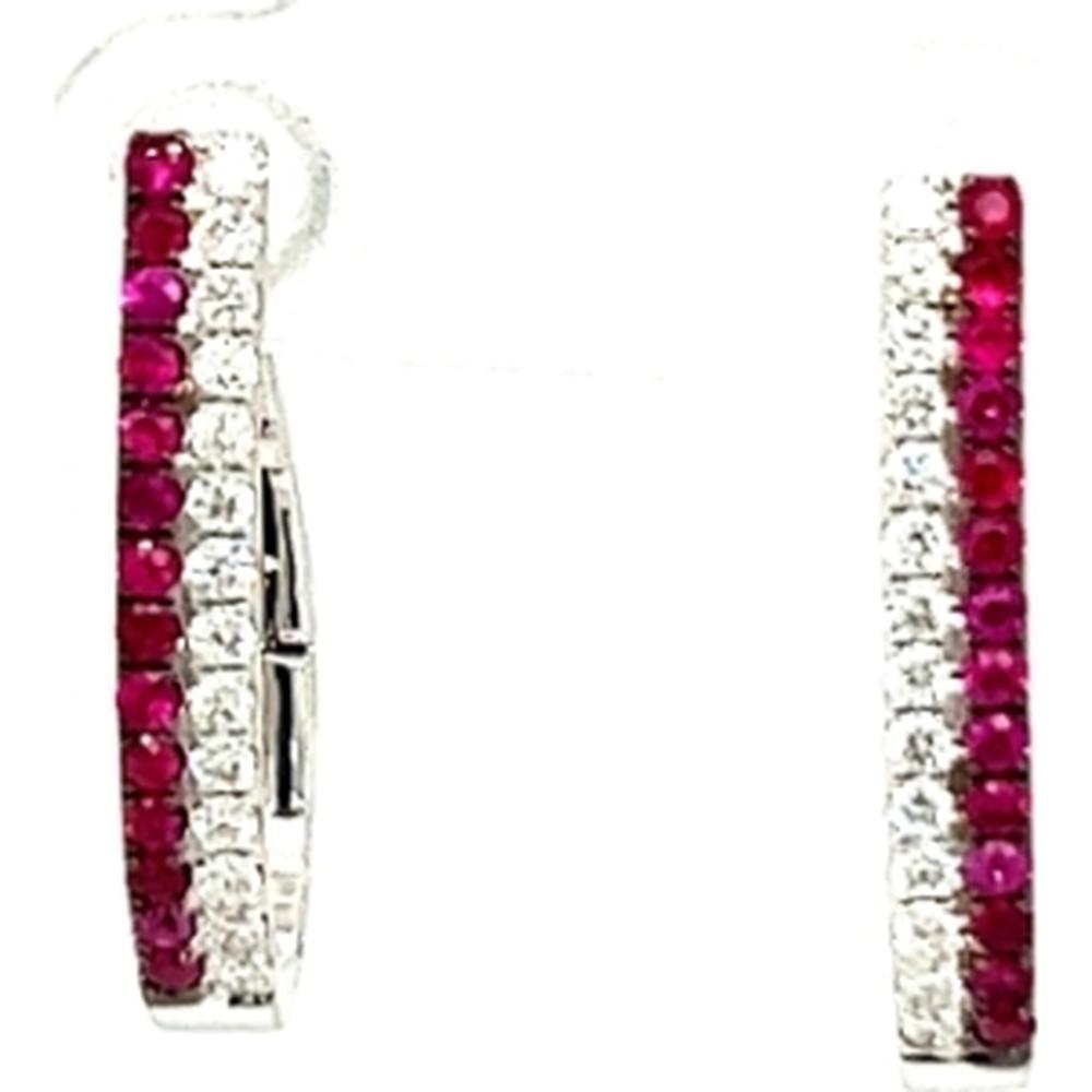 18K White Gold Huggie Earrings with Rubies and Diamonds by Afarin