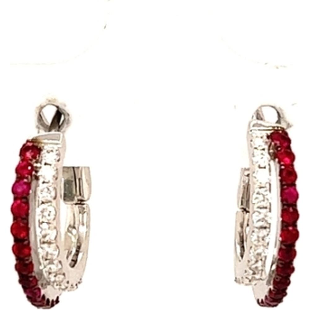 18K White Gold Huggie Earrings with Rubies and Front-Facing Diamonds by Afarin