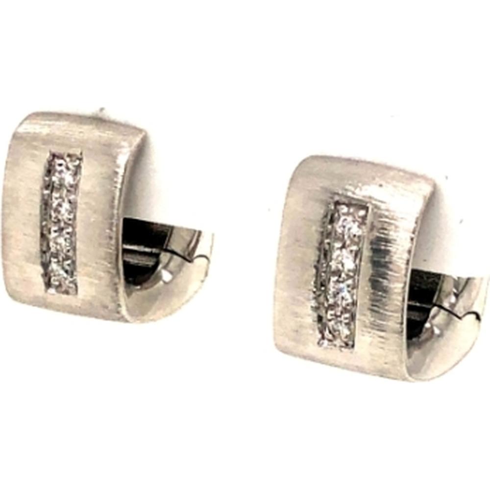 18K White Gold Huggie Earrings with Vertical Diamond Accents by Afarin