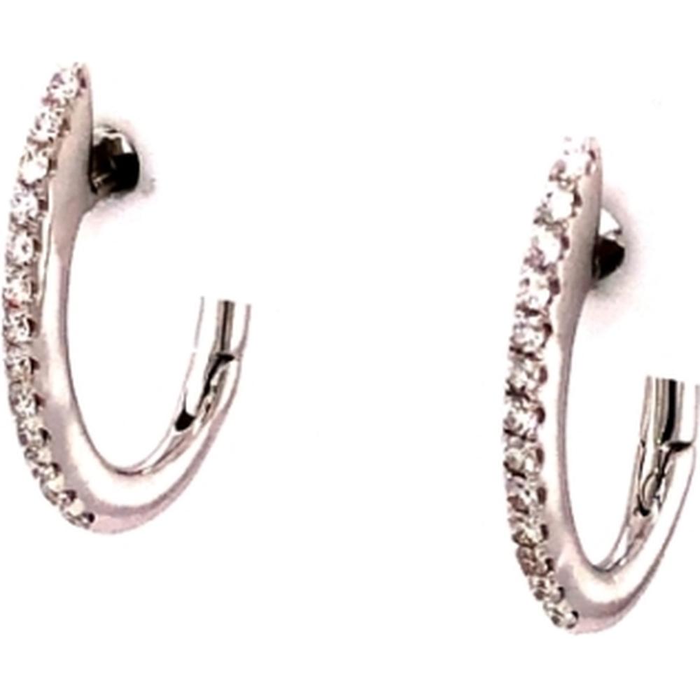 18K White Gold Huggie Hoop Earrings with Front-Set Round Diamonds by Afarin