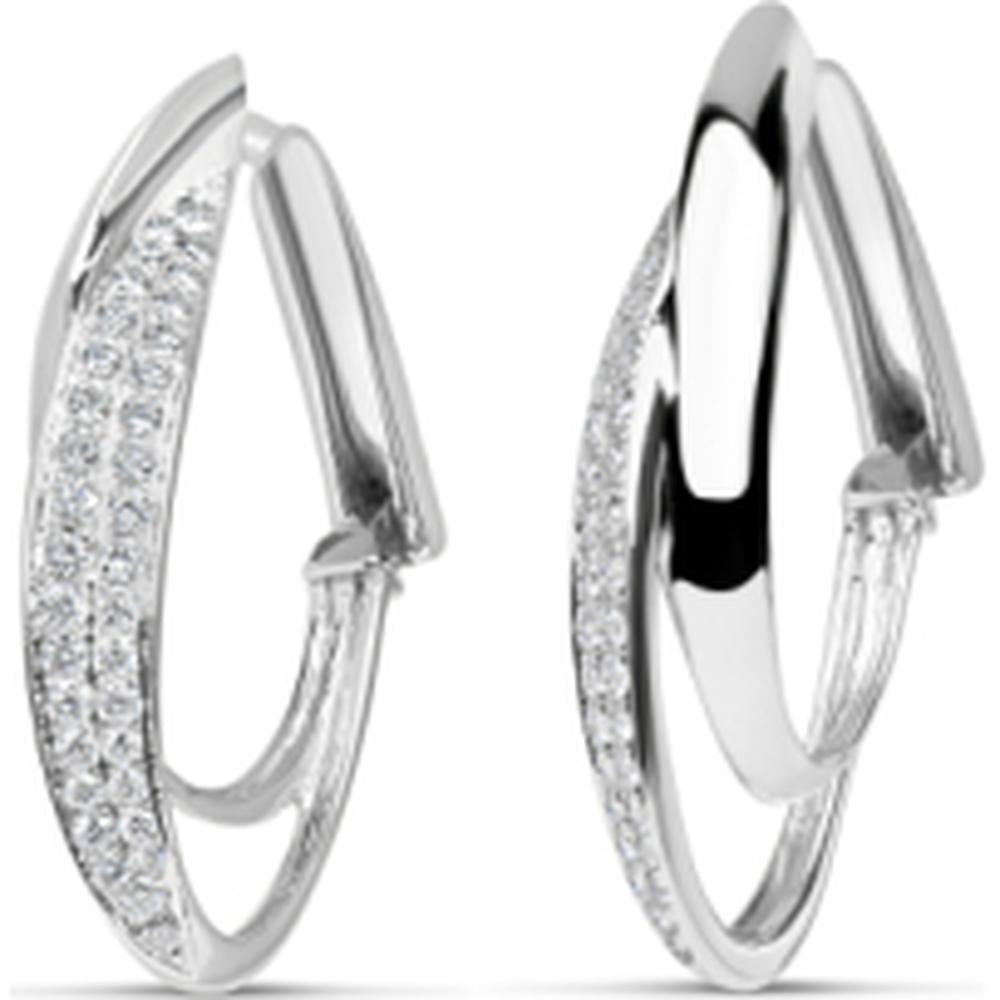 18K White Gold Huggie Hoop Earrings with Pavé Set Round Diamonds by Afarin