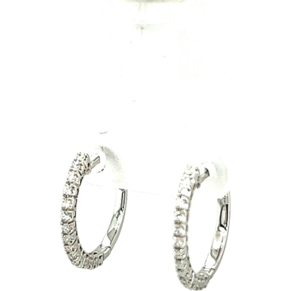 18K White Gold Huggie Hoop Earrings with Round Diamonds by Afarin