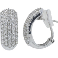 18K White Gold Huggie-Style Halo Earrings with Prong-Set Round Brilliant Diamonds - 2.00 Carat Total Diamond Weight