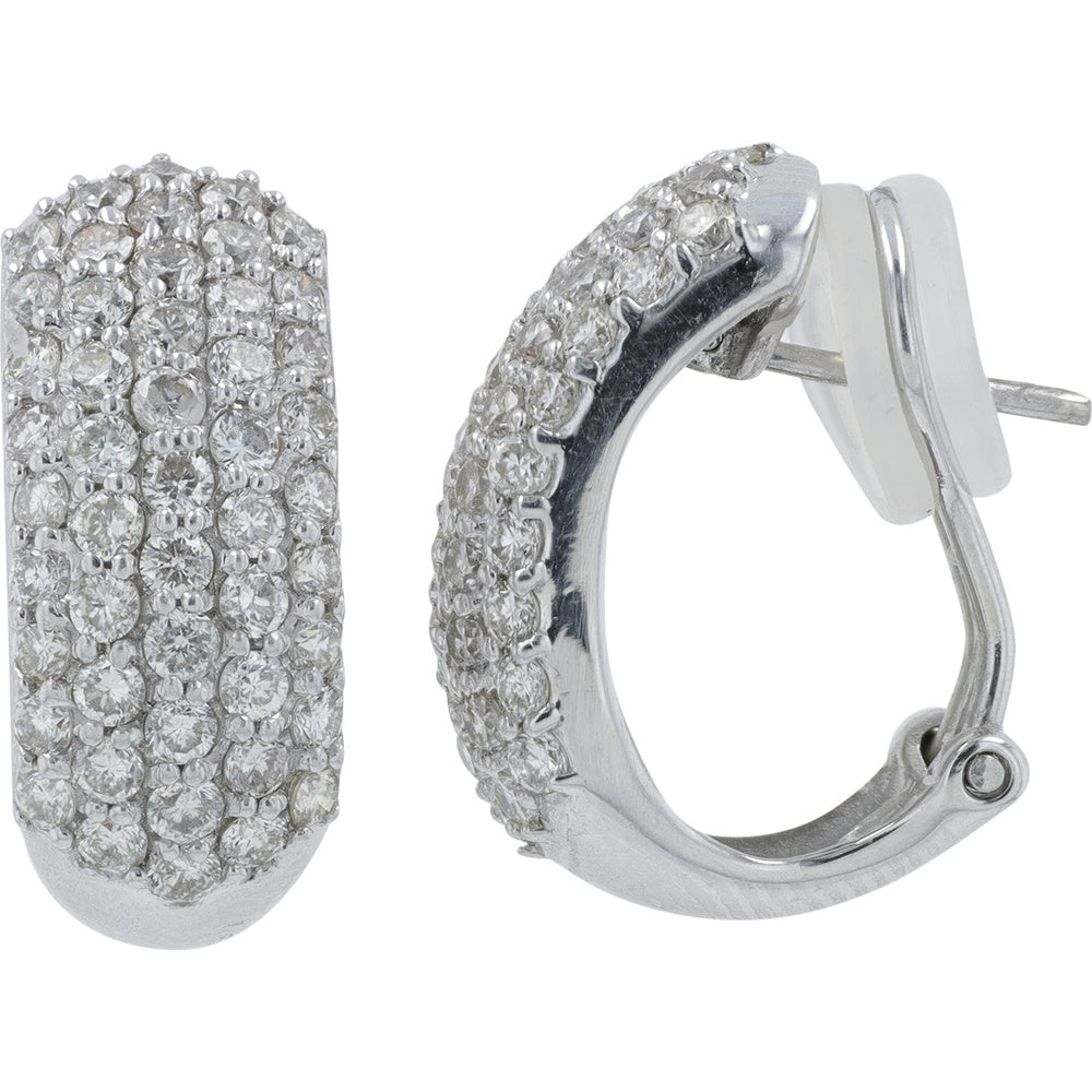 18K White Gold Huggie-Style Halo Earrings with Prong-Set Round Brilliant Diamonds - 2.00 Carat Total Diamond Weight