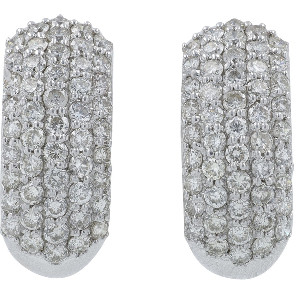 18K White Gold Huggie-Style Halo Earrings with Prong-Set Round Brilliant Diamonds - 2.00 Carat Total Diamond Weight