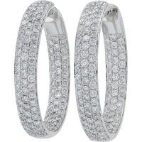 18K White Gold Inside-Out Hoop Earrings with Pavé Set Round Diamonds - 4.33 Carat Total Diamond Weight