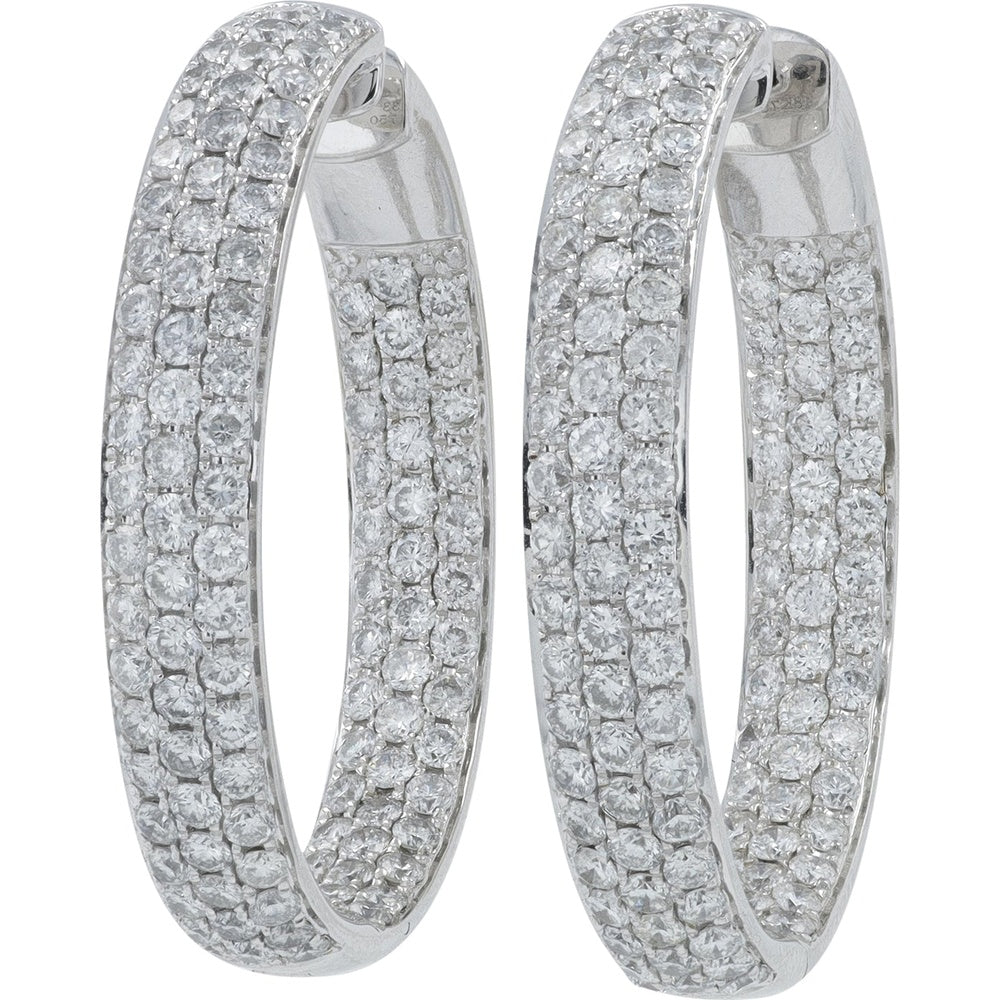 18K White Gold Inside-Out Hoop Earrings with Pavé Set Round Diamonds - 4.33 Carat Total Diamond Weight
