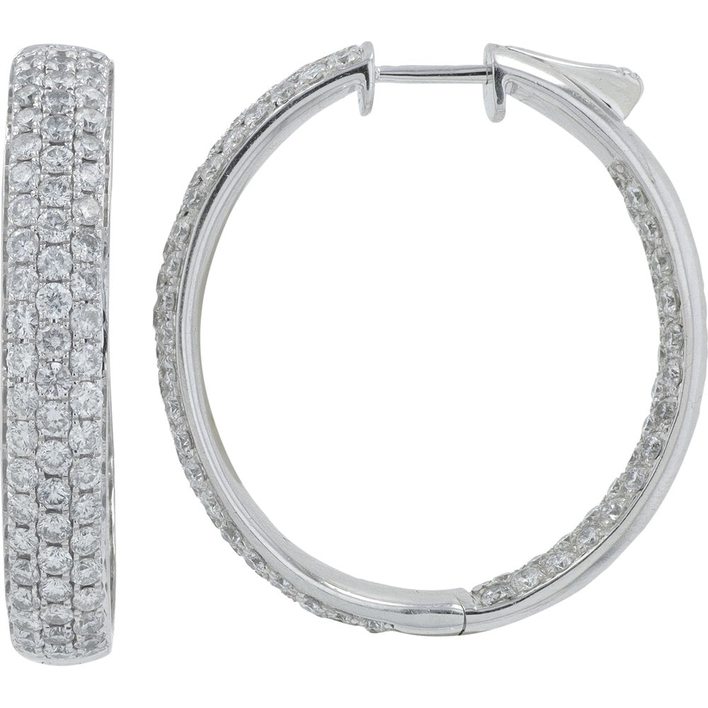 18K White Gold Inside-Out Hoop Earrings with Pavé Set Round Diamonds - 4.33 Carat Total Diamond Weight