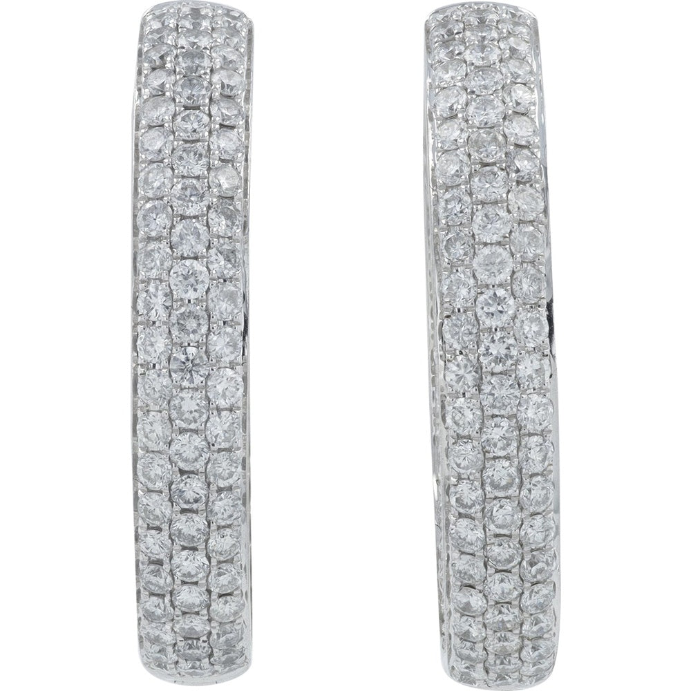 18K White Gold Inside-Out Hoop Earrings with Pavé Set Round Diamonds - 4.33 Carat Total Diamond Weight