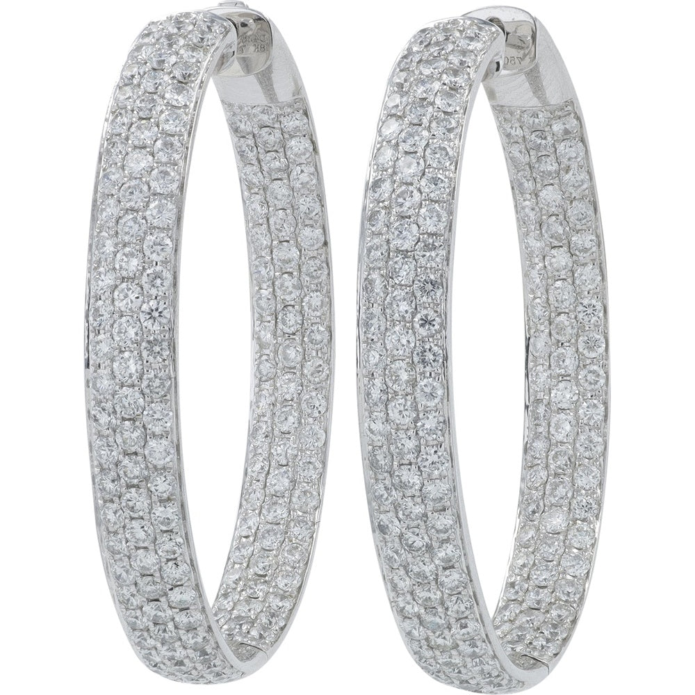 18K White Gold Inside-Out Hoop Earrings with Pavé-Set Round Diamonds - 4.85 Carat Total Diamond Weight