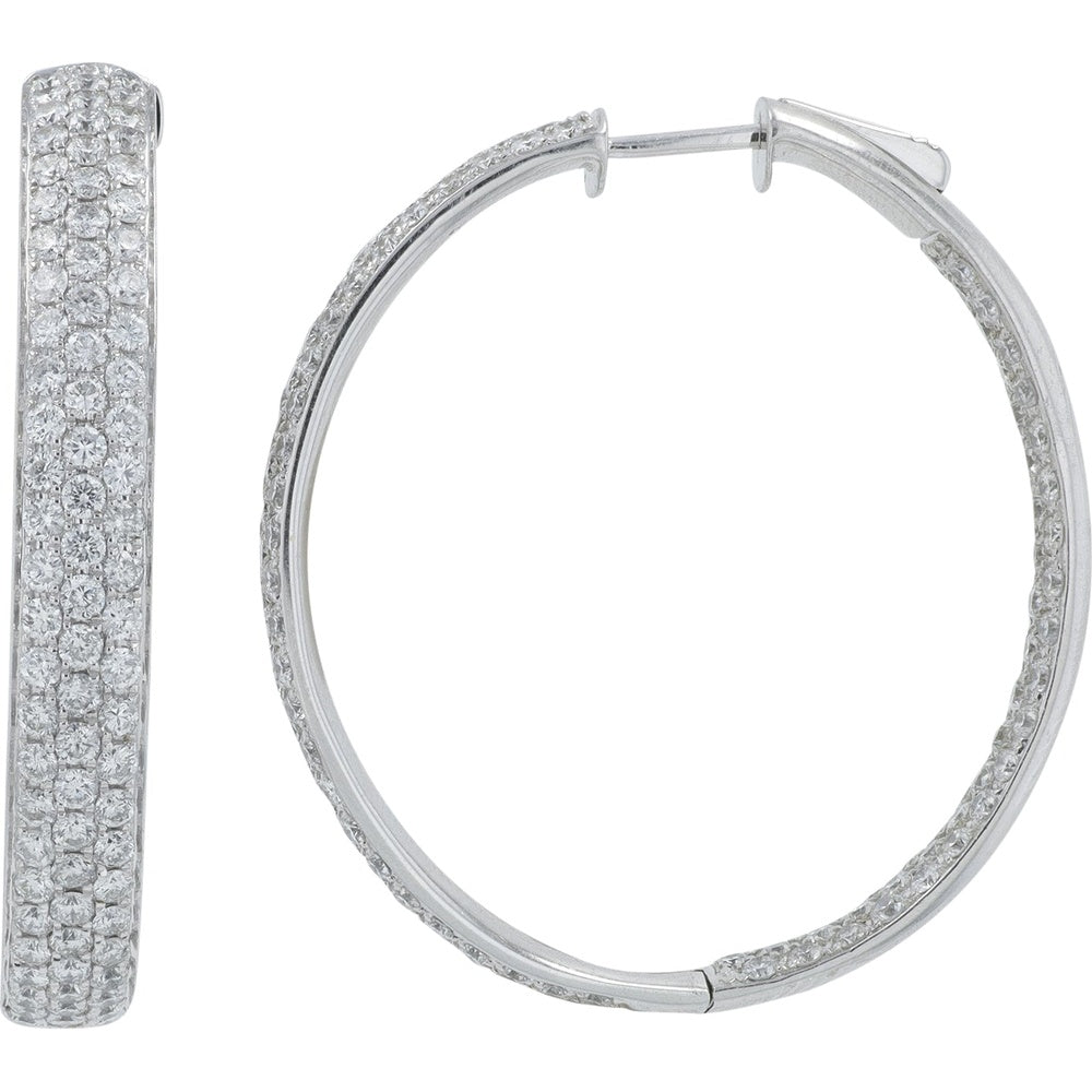 18K White Gold Inside-Out Hoop Earrings with Pavé-Set Round Diamonds - 4.85 Carat Total Diamond Weight