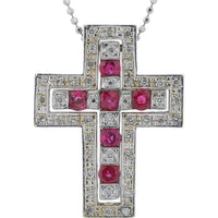 18K White Gold Interchangeable Cross Pendant with Round Rubies and Diamonds - 0.75 Carat Total Ruby Weight and 0.24 Carat Total Diamond Weight