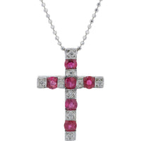 18K White Gold Interchangeable Cross Pendant with Round Rubies and Diamonds - 0.75 Carat Total Ruby Weight and 0.24 Carat Total Diamond Weight
