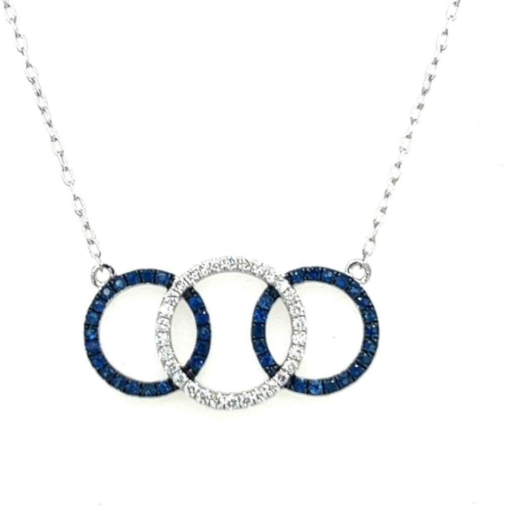 18K White Gold Interlocking Circle Necklace with Blue Sapphires and Diamonds by Afarin