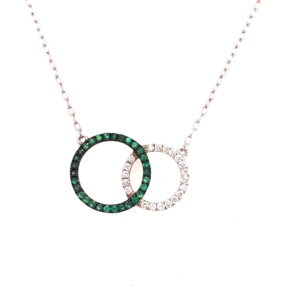 18K White Gold Interlocking Circle Necklace with Emeralds and Diamonds by Afarin
