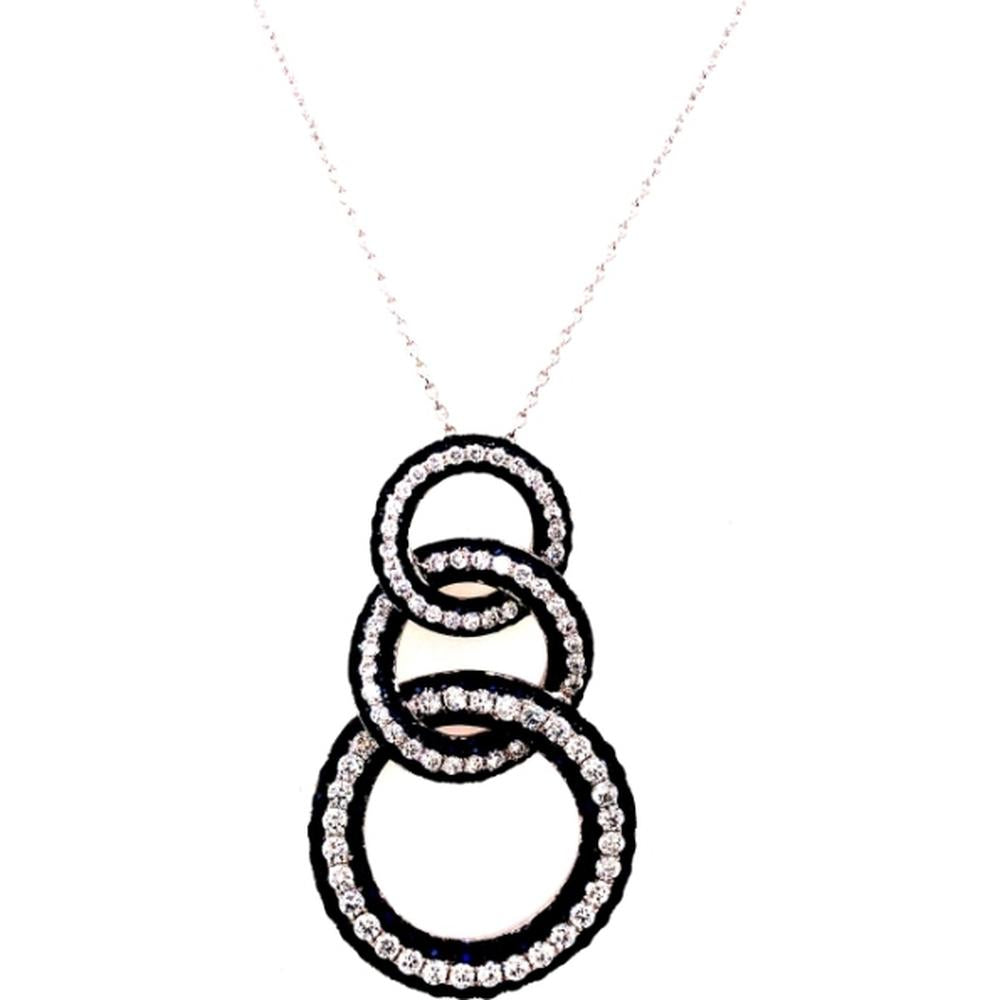 18K White Gold Interlocking Circle Pendant Necklace with Diamonds and Blue Sapphires by Afarin