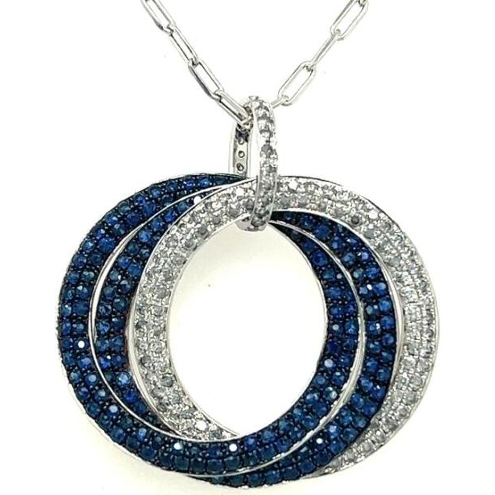 18K White Gold Interlocking Circle Pendant with Blue Sapphires and Diamonds by Afarin