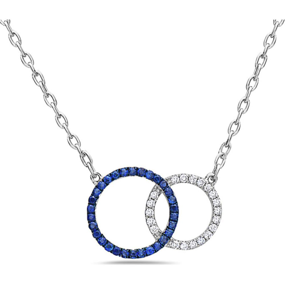 18K White Gold Interlocking Circle Pendant with Blue Sapphires and Diamonds by Afarin