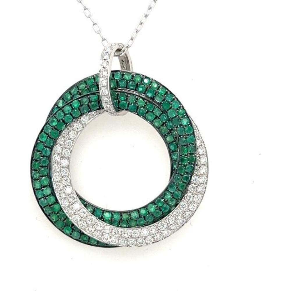 18K White Gold Interlocking Circle Pendant with Emeralds and Diamonds by Afarin