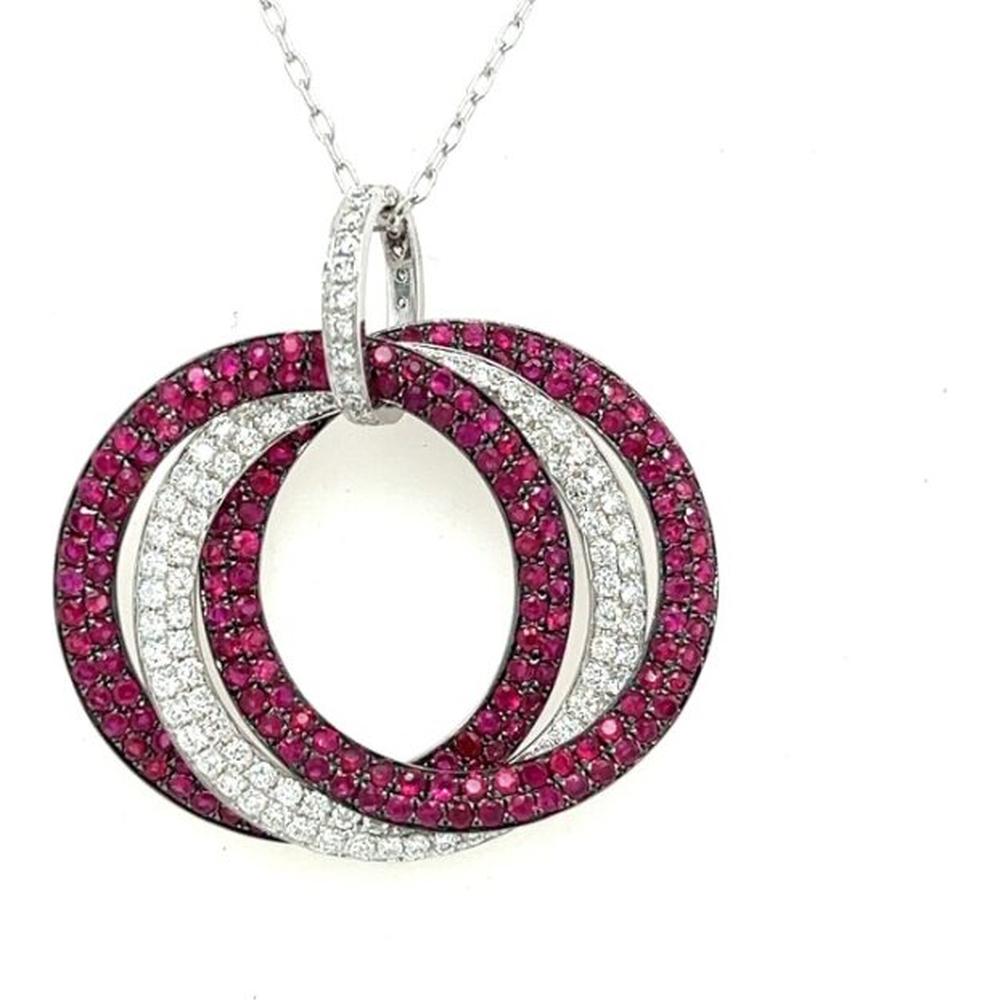 18K White Gold Interlocking Circle Pendant with Pavé Rubies and Diamonds by Afarin