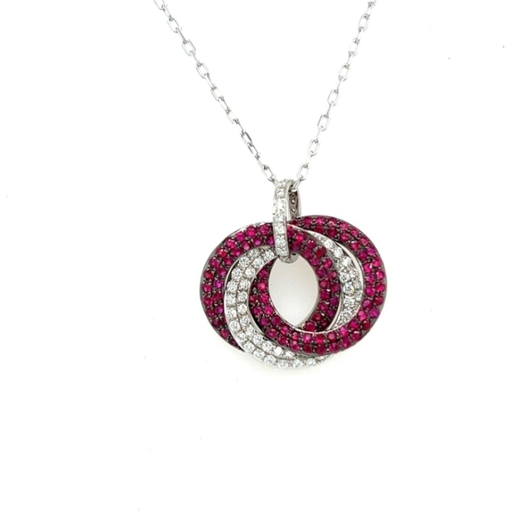 18K White Gold Interlocking Circle Pendant with Rubies and Diamonds by Afarin