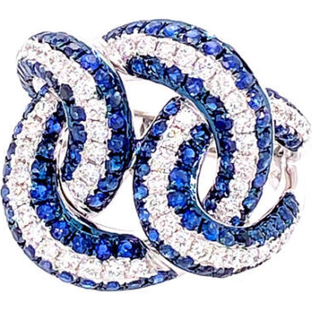 18K White Gold Interlocking Circle Ring with Blue Sapphires and Diamonds by Afarin