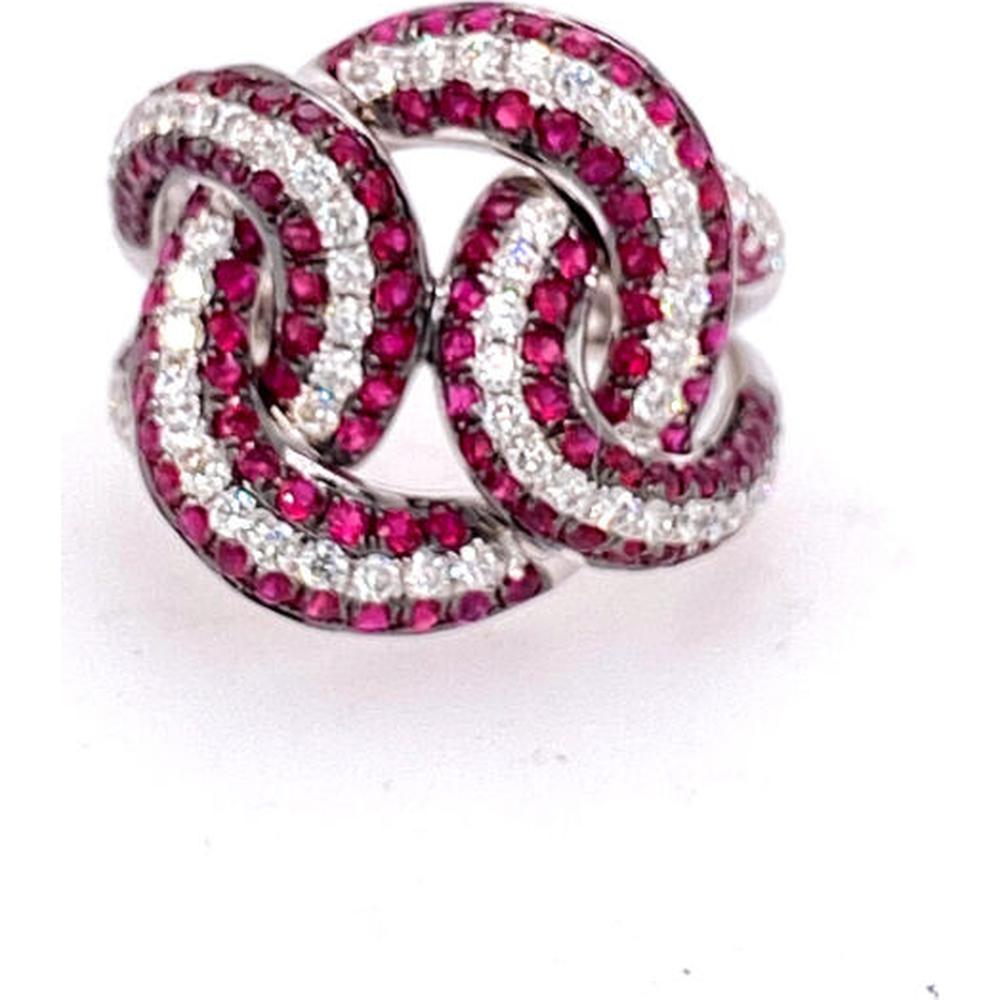 18K White Gold Interlocking Ruby and Diamond Statement Ring by Afarin