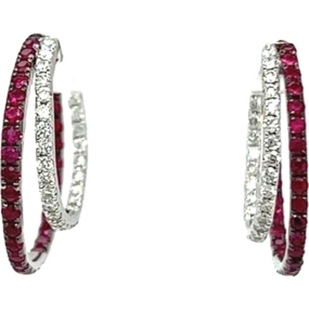 18K White Gold Intertwined Hoop Earrings with Rubies and Diamonds by Afarin