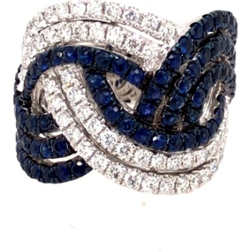 18K White Gold Interwoven Diamond and Blue Sapphire Statement Ring by Afarin