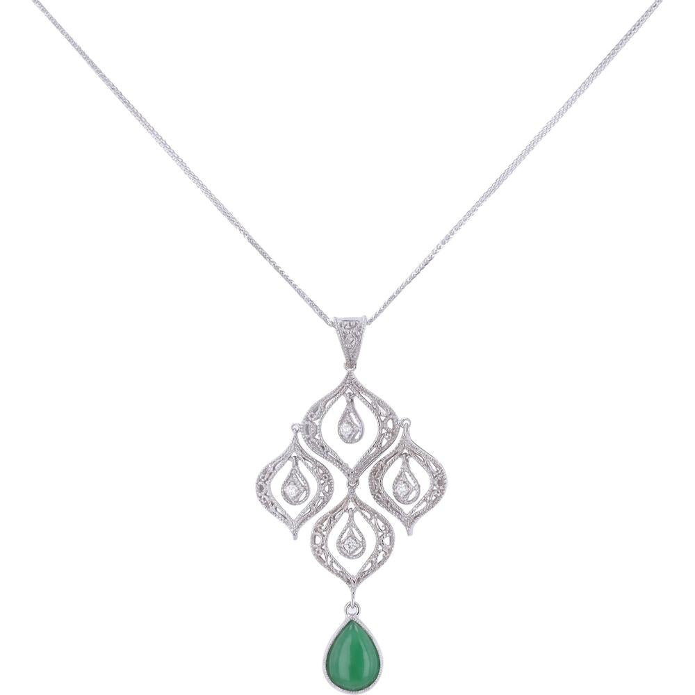 18K White Gold Jade Pendant with Diamond Accents - 2.59 Carats Total Jade Weight
