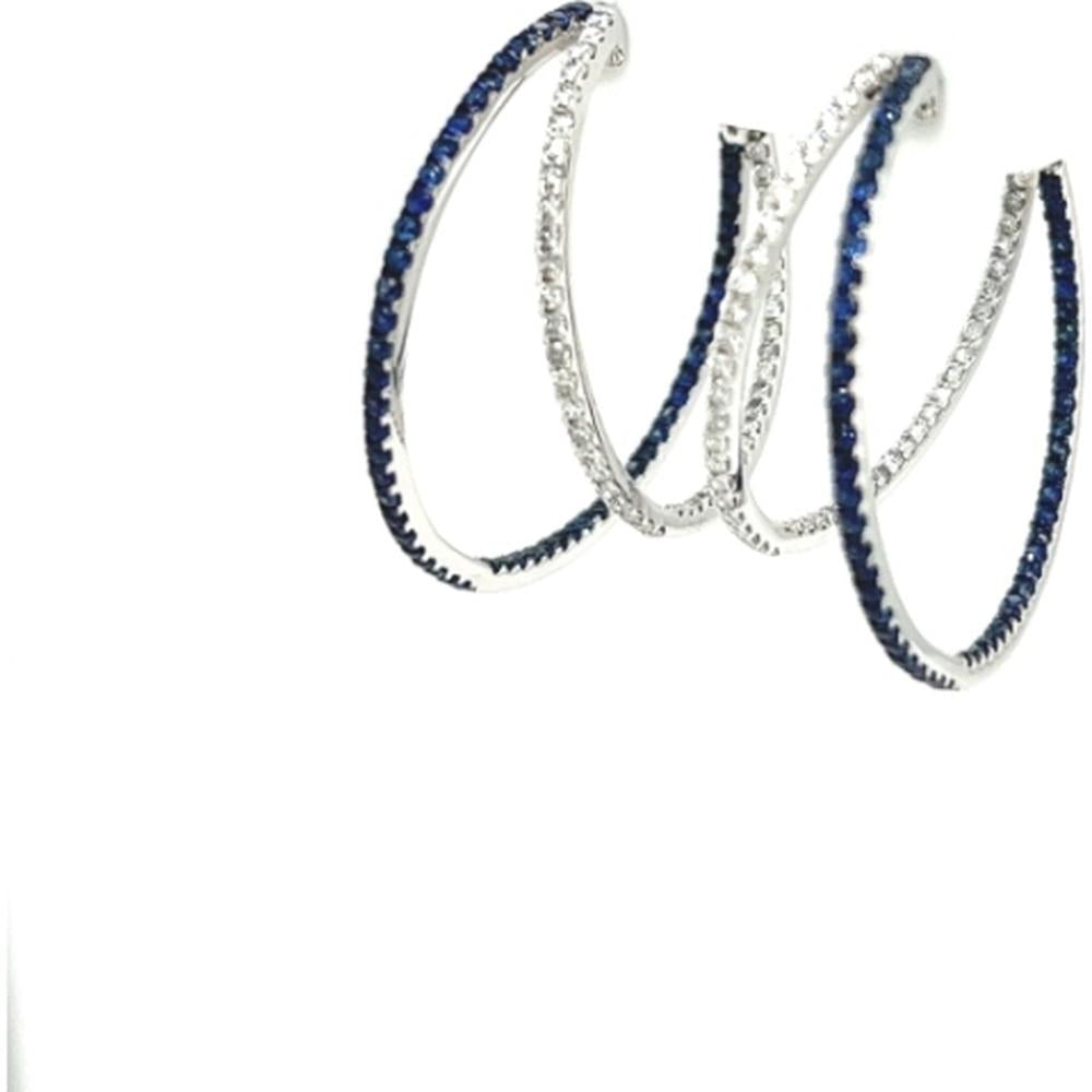 18K White Gold Large Hoop Earrings with Blue Sapphires and Diamonds by Afarin
