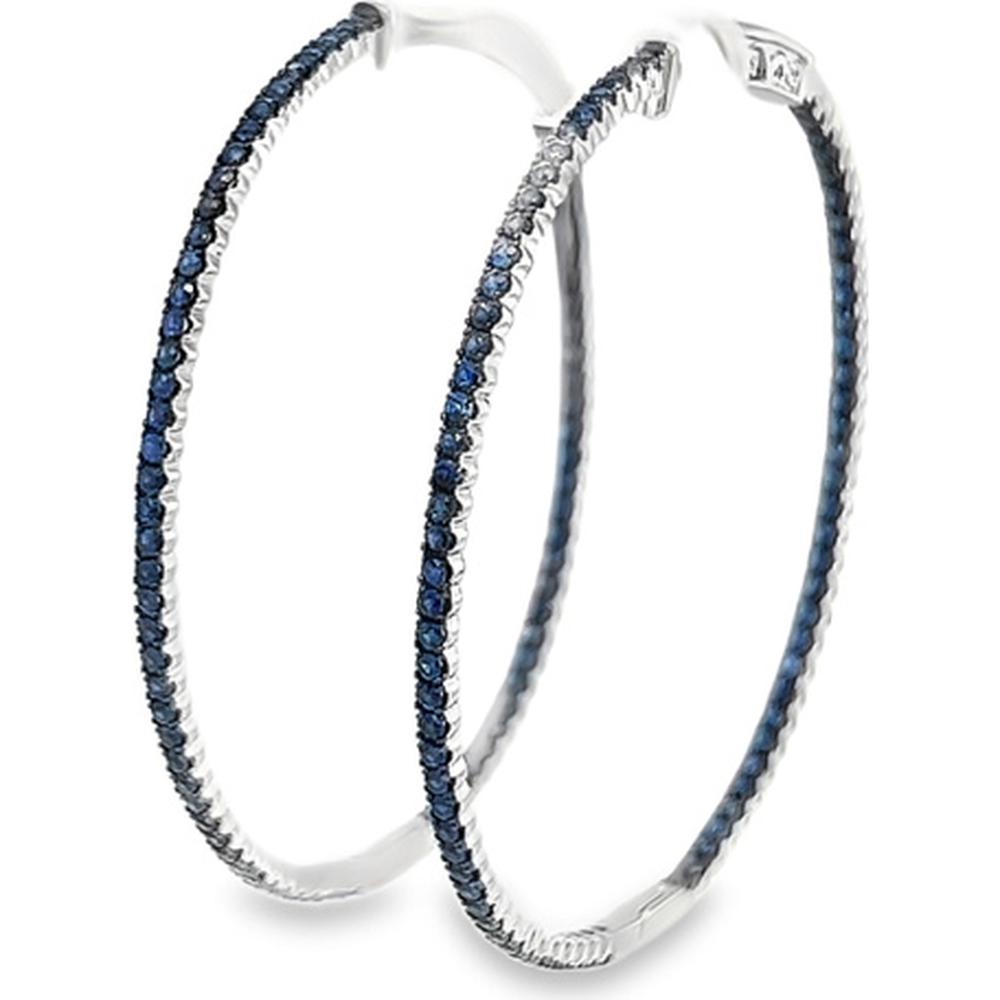 18K White Gold Large Hoop Earrings with Blue Sapphires by Afarin