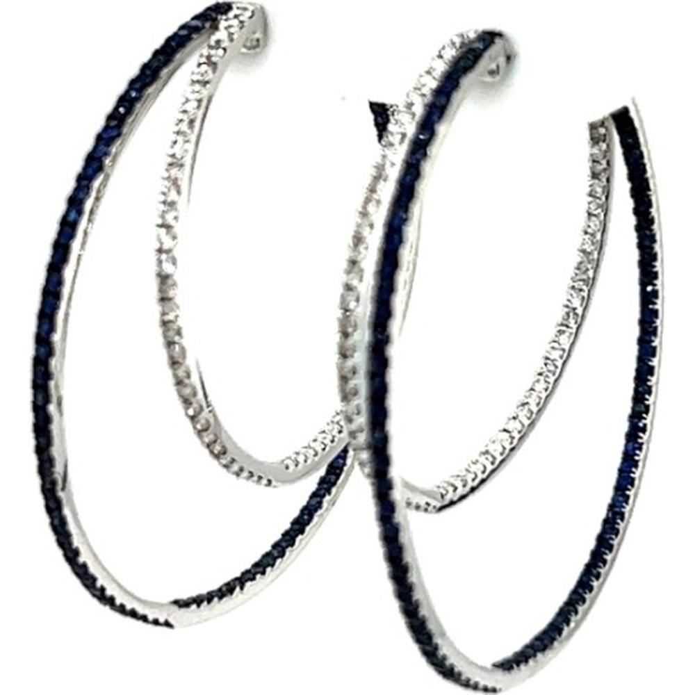 18K White Gold Large Hoop Earrings with Diamonds and Blue Sapphires by Afarin
