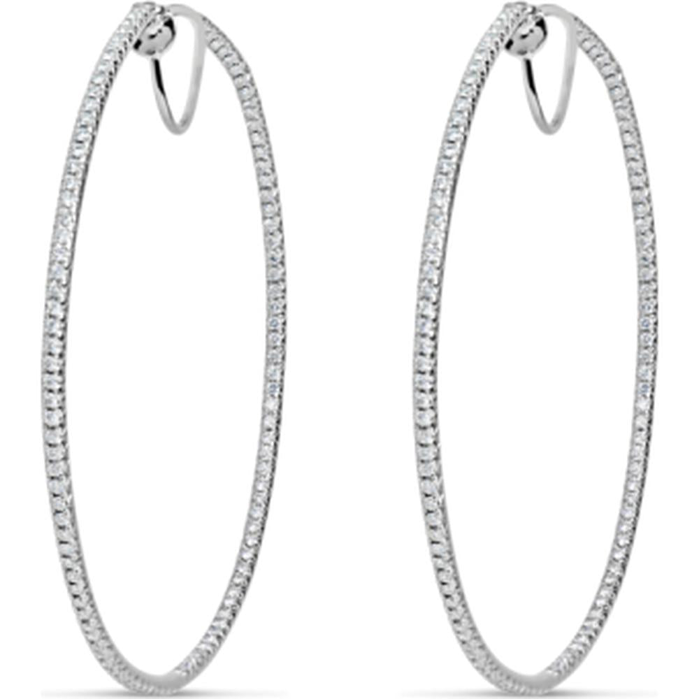 18K White Gold Large Oval Hoop Earrings with Pavé Set Round Diamonds by Afarin