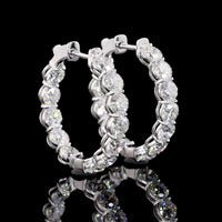 18K White Gold Large Round Diamond Hoop Earrings with Prong Set Lab Diamonds - 5.22 Carats Total Diamond Weight - Covaloro Fine Jewelry