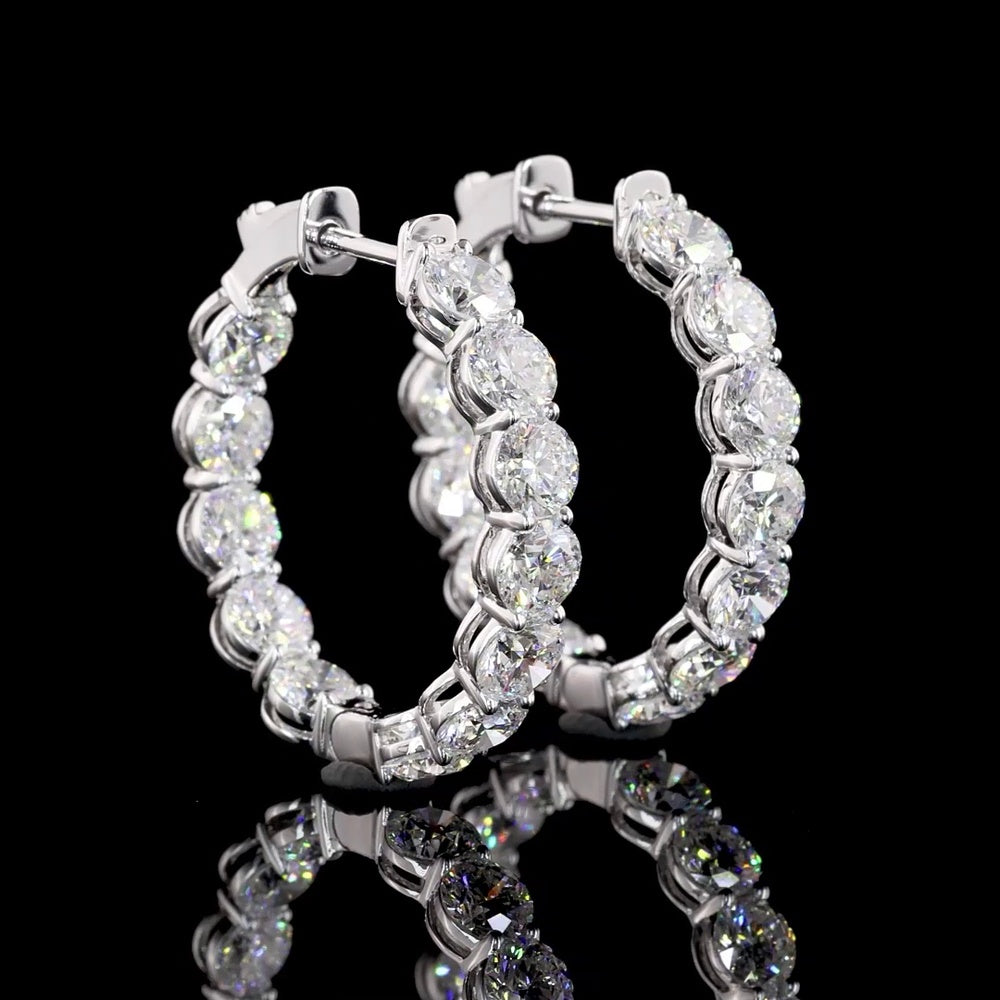 18K White Gold Large Round Diamond Hoop Earrings with Prong Set Lab Diamonds - 5.22 Carats Total Diamond Weight - Covaloro Fine Jewelry