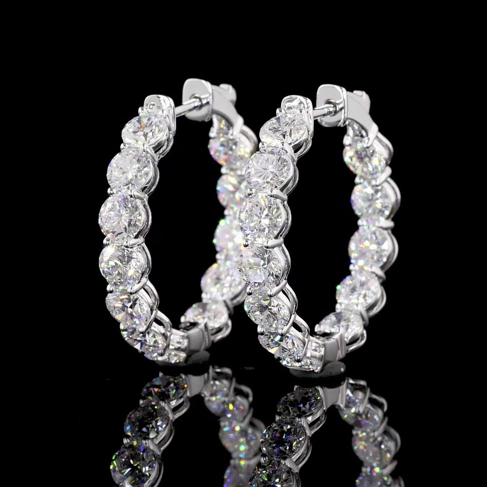 18K White Gold Large Round Diamond Hoop Earrings with Prong Set Lab Diamonds - 5.22 Carats Total Diamond Weight - Covaloro Fine Jewelry