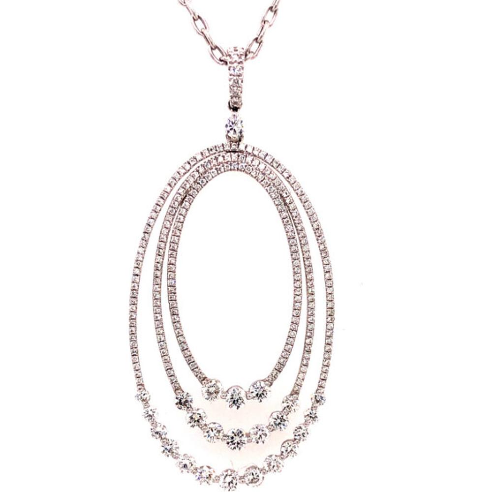 18K White Gold Layered Open Oval Diamond Pendant Necklace by Afarin