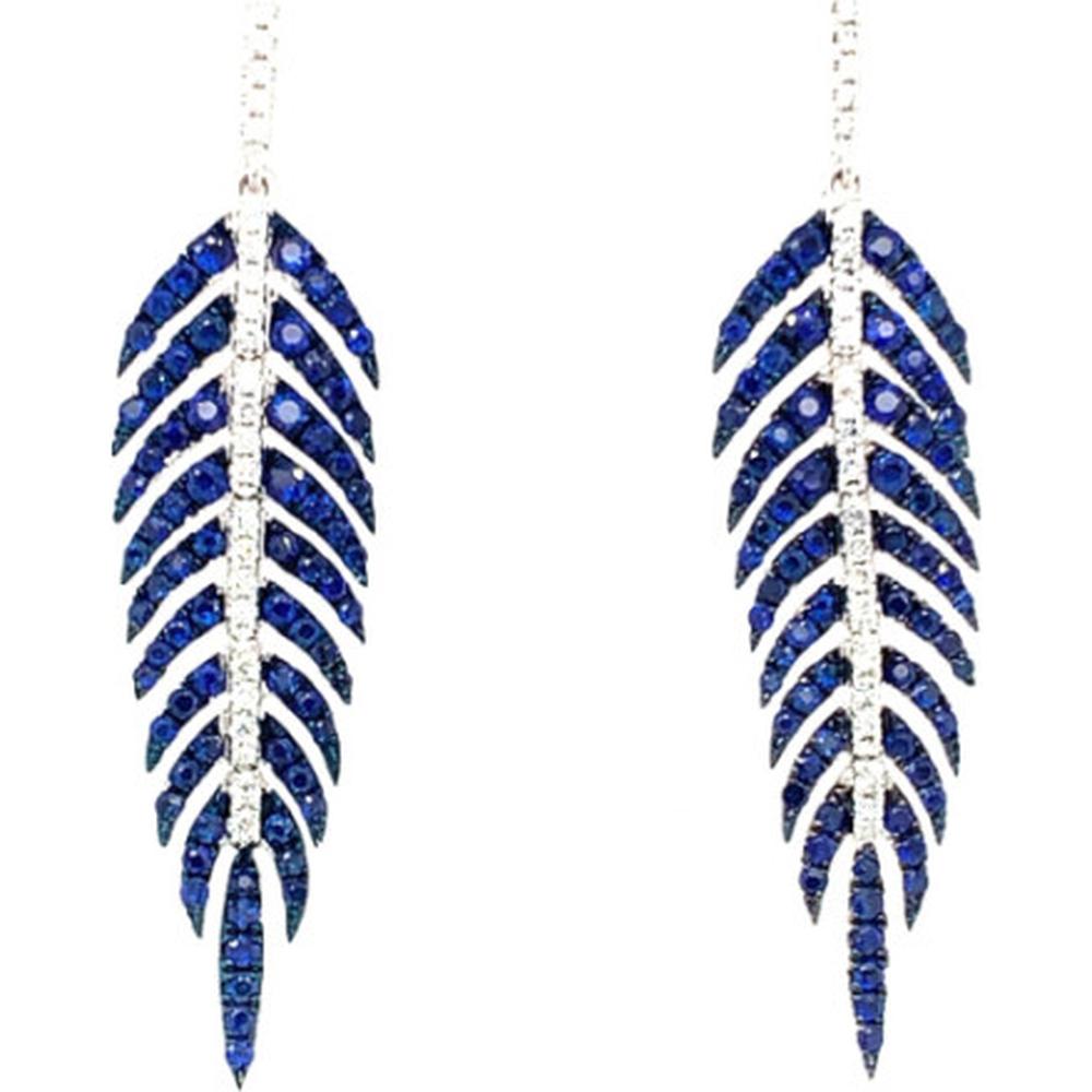 18K White Gold Leaf Drop Earrings with Blue Sapphires and Diamonds by Afarin