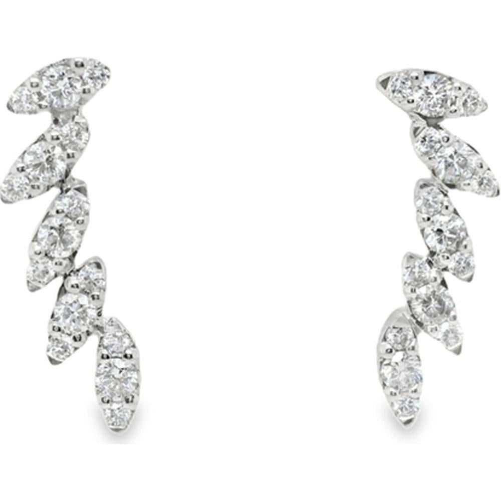 18K White Gold Leaf-Inspired Drop Earrings with Round and Marquise-Shaped Diamonds by Afarin