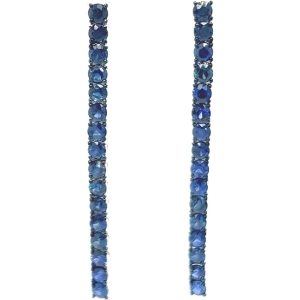 18K White Gold Linear Drop Earrings with Round Blue Sapphires by Afarin