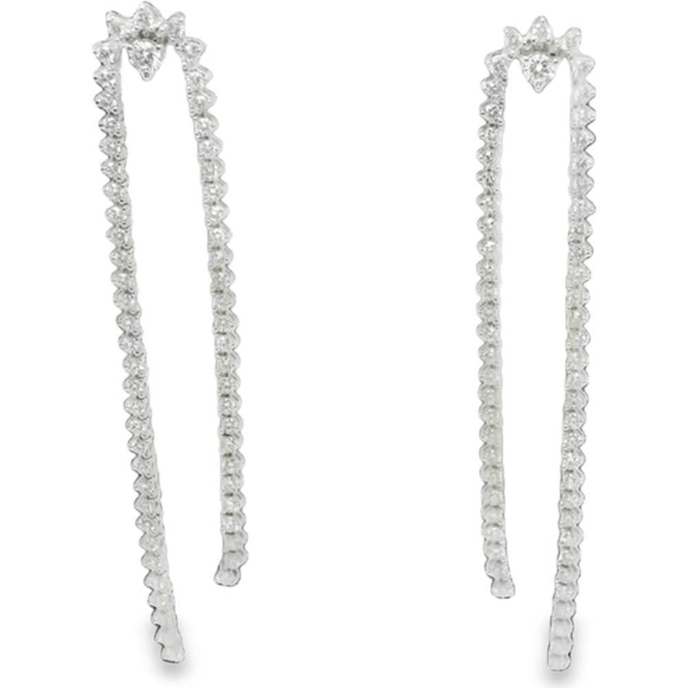 18K White Gold Long Diamond Drop Earrings with Floral Star Tops by Afarin