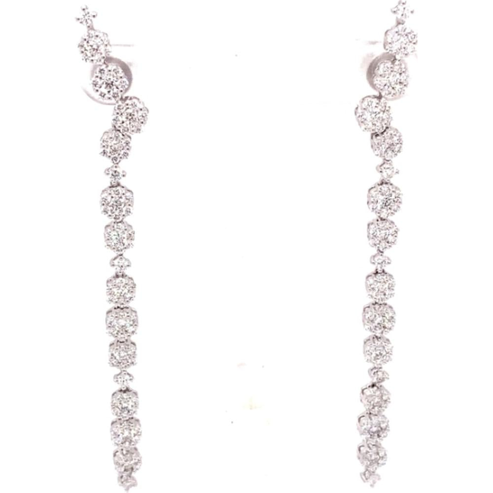 18K White Gold Long Diamond Drop Earrings with Round Diamonds by Afarin